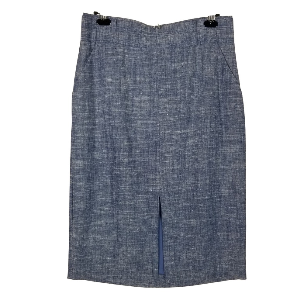 Ann Taylor Pencil Skirt Womens 10 Blue Linen Blend Chambray Career 468579